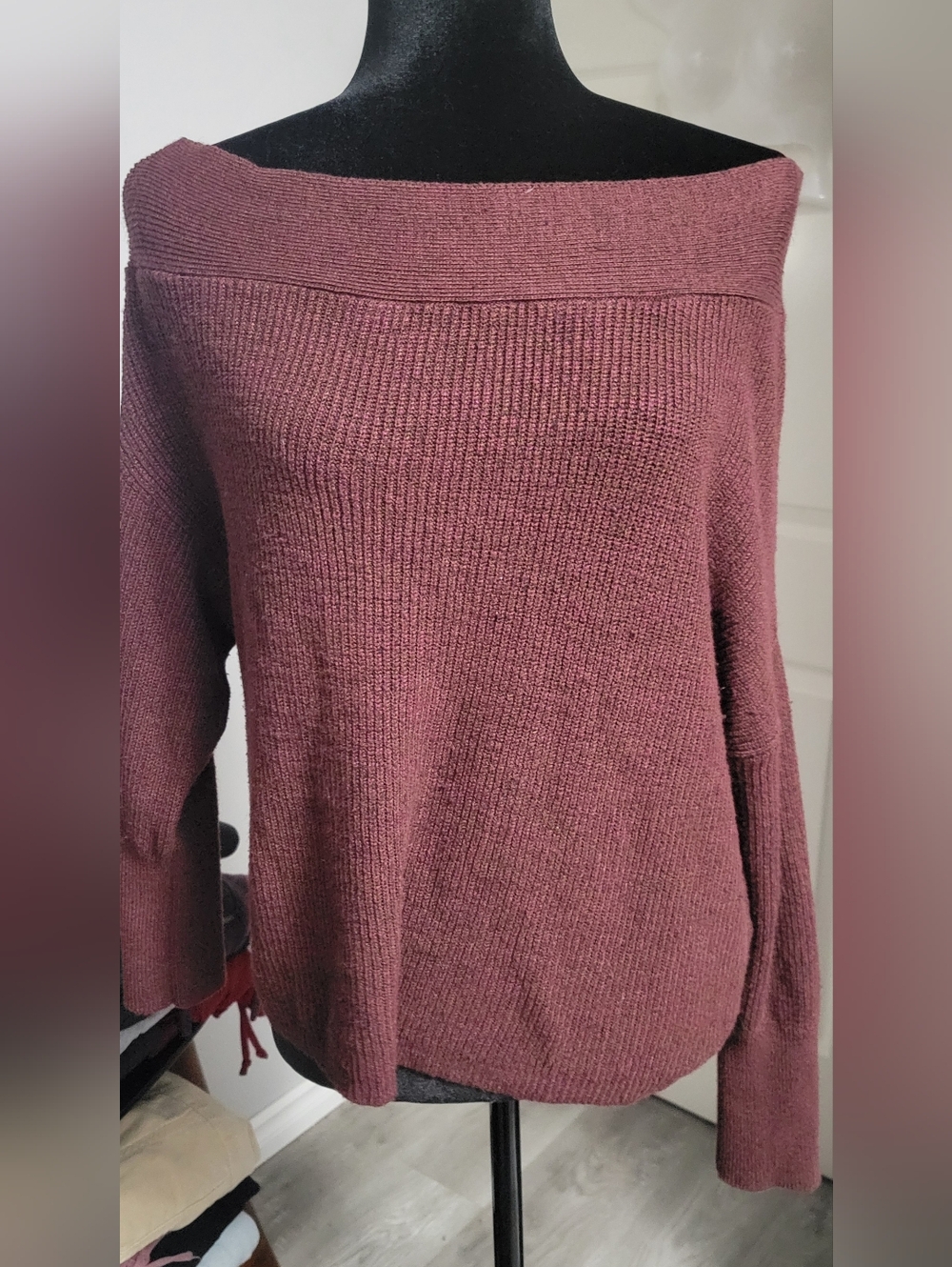 Free People Small Burgundy Boatneck Sweater